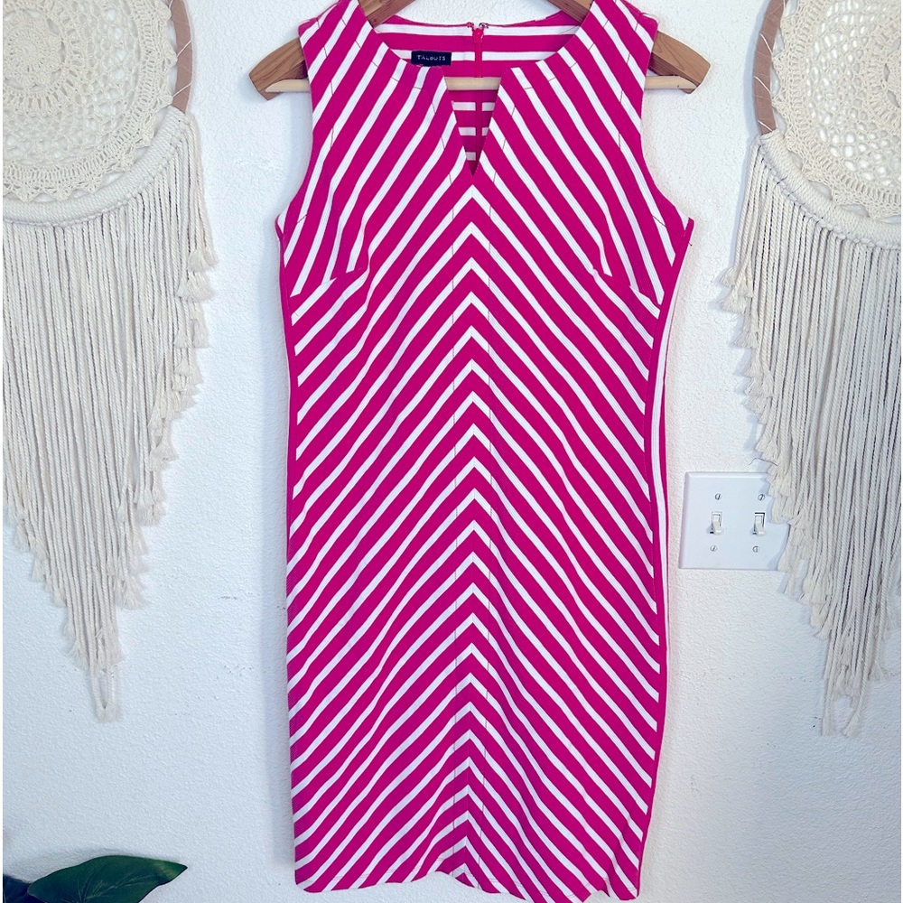 Talbots Barbie pink and white chevron striped midi dress small - Picture 1 of 4